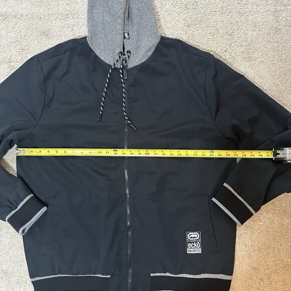 Ecko Unltd Jacket Men’s XXL Black Hooded Zip Up Grey Hood Lined Pockets - Picture 4 of 9